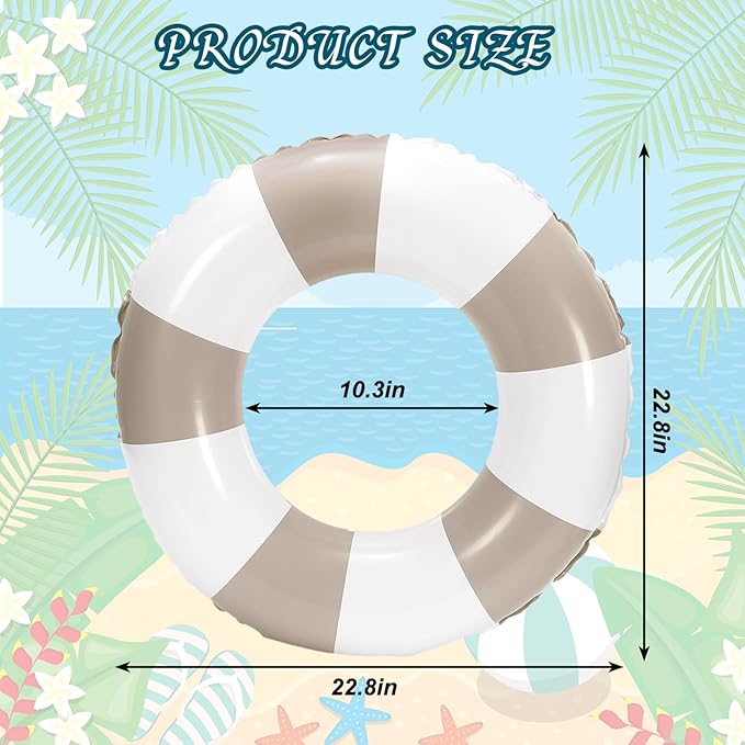 Whaline 4Pcs Inflatable Swimming Float Toy Striped Swim Ring Fun Print Pool Lounger Tube for Summer Swimming Beach Party