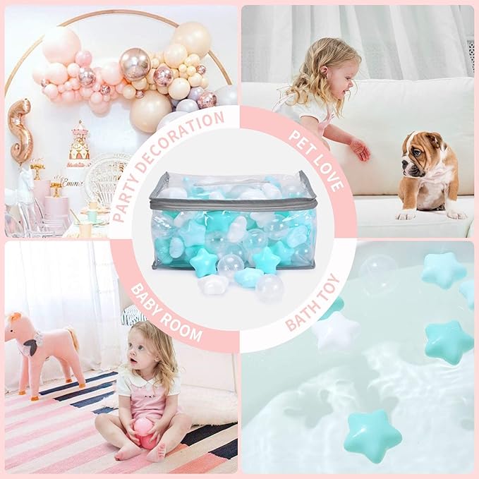 TRENDPLAY Star Ball Pit Balls for Toddlers -50 100 200 Count Star Balls Different Shapes, Non-Toxic Plastic Balls for Safe Play, Boys Girls Festival Party Decoration