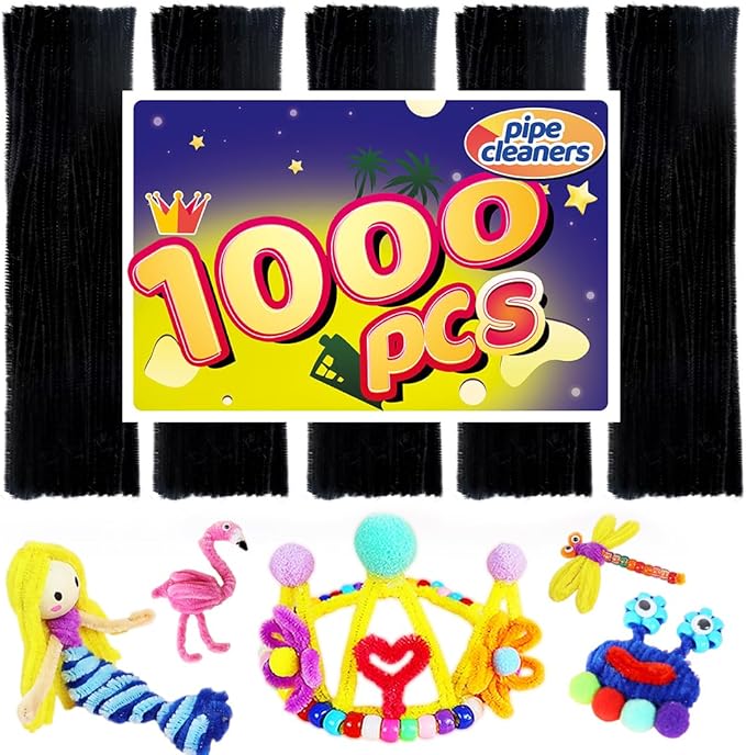 Bundooraking 1000pcs Black Pipe Cleaners, Pipe Cleaners Craft, Arts and Crafts, Crafts, Craft Supplies, Art Supplies