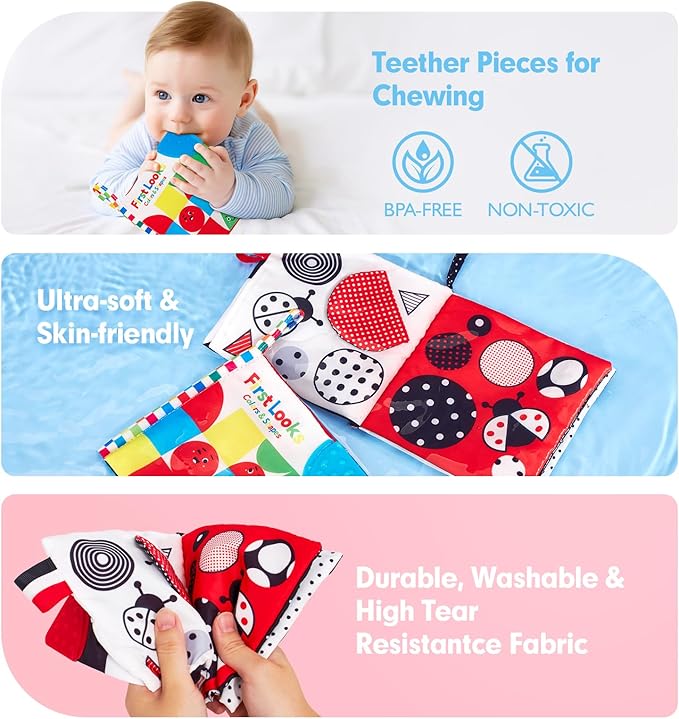 hahaland Baby Books 0-6 Months - 2PCS Infant Toys 0-6m Tummy Time Babies Toy Newborn Toys High Contrast Visual Development Sensory Book Baby Girl Boy Shower Birthday Easter Basket Stuffers