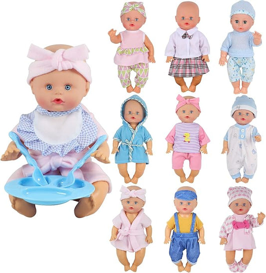 9 Sets for 9-10-11 Inch Alive Baby Doll Clothes Reborn Newborn Dress Outfits Clothing Costumes with Kitchen Accessory