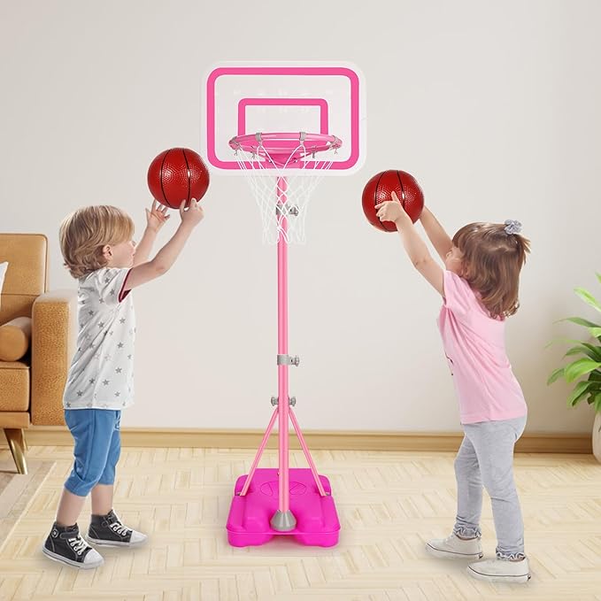 Toddler Basketball Hoop for Girls Pink Basketball Goals Adjustable Height 2.9ft-6.2ft Kids Basketball Hoop Indoor Outdoor Play Outside Backyard Toys for 3 4 5 6 Year Old Girl Birthday Easter Gifts