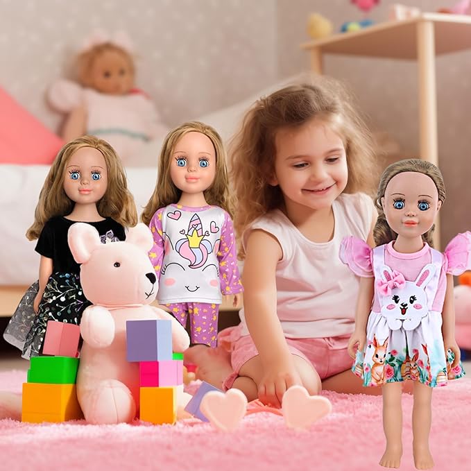MSYO 10 Sets Doll Clothes for 17 - 18 Inch Dolls, Diverse Outfits (Floral, Polka Dot, Unicorn) & Accessories, Fashion Dress - Up Set for Girl Doll Play & Gifting (Best Gift for Kids)