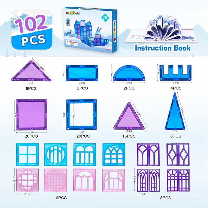 MAGBLOCK Magnetic Tiles Building Blocks Set, 102PCS Stronger Magnets Toddler Toys for Kids 3-8 Year Old Girls & Boys Gifts, Perfect STEM Educational Sensory Toys for Preschool Learning