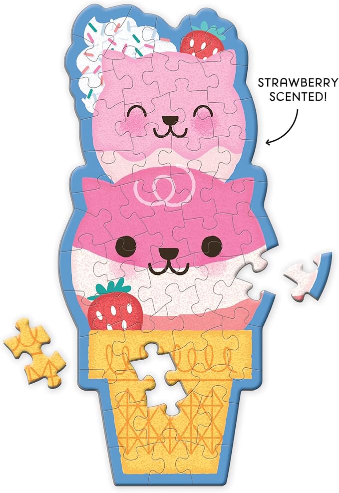 Mudpuppy Strawberry Cat Cone 48 Piece Scratch and Sniff Shaped Mini Puzzle
