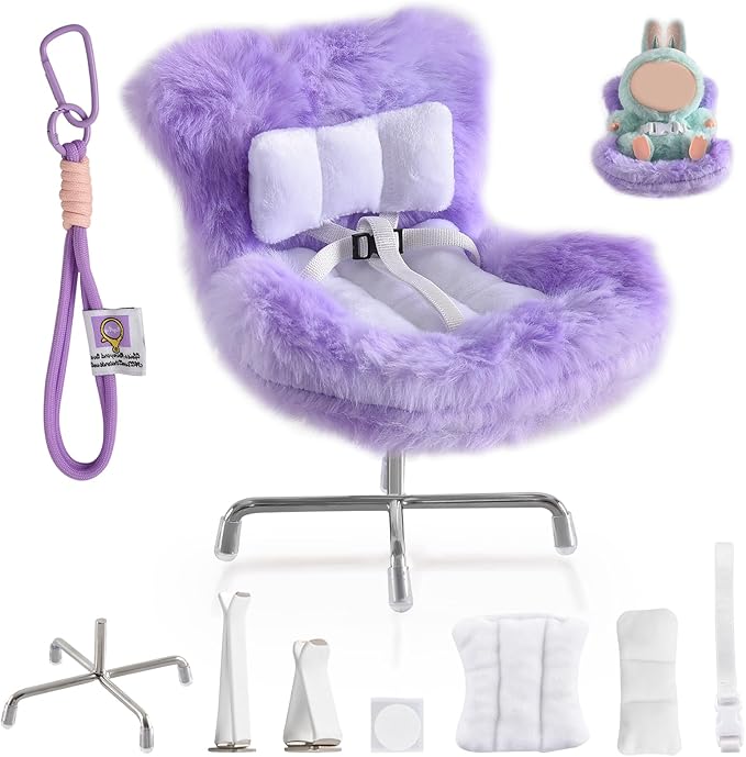 Doll Car Seat Compatible with Bubudoll, Small Seat for 10-17cm Blind Box Toys, Including Air Vent Clip, Desktop Stand, Adjustable Safety Strap, Airflow-Friendly Design, Ideal Car Decor Gifts(Purple)