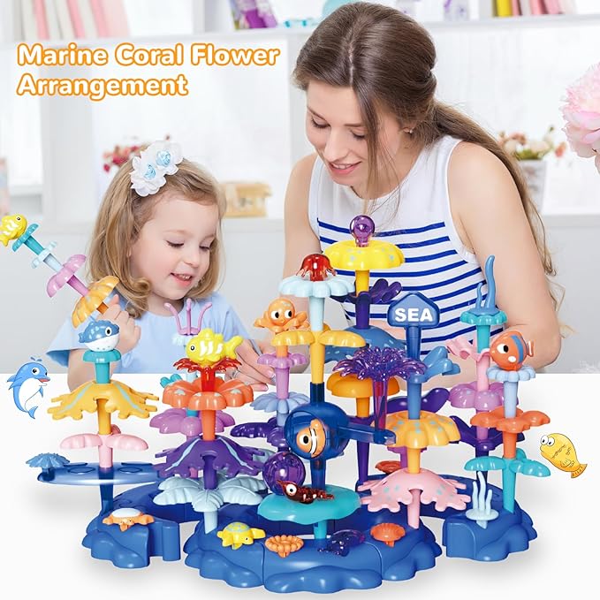 Coral Garden Flower Building Toys for for Toddlers 3-5 Year Old，Upgrade DIY Building Blocks Toys for Ages 2-4 Girls,Educational STEM Christmas Birthday Gift for Kids(76PCS)