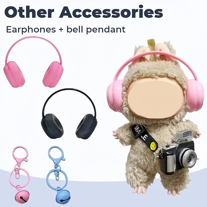 16 Pcs Doll Accessories Set Specially Designed for 15-17cm Doll Clothing, Includes 2 Headphones, 4 Glasses, Camera, Bag, Water Bottle, Console, 2 Bells, 4 Shoes with Multi-Color Display Options