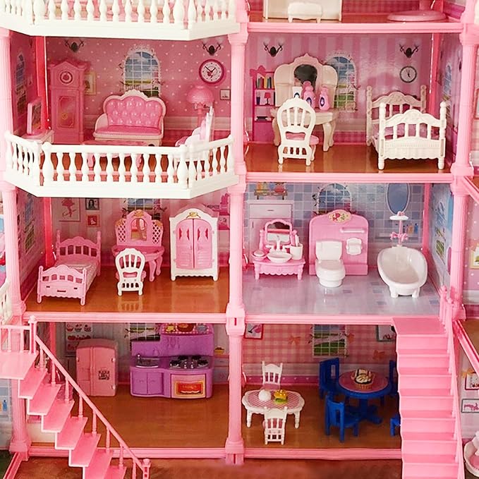 75 Pcs Dollhouse Furniture Set Accessories,Small Dollhouse Miniature Pretend Play Family Toys Gift,Toddler Boy Girl Kid 3Y+ Mini Bedroom/Livingroom/Bathroom/Kitchen/Infant Room Kit