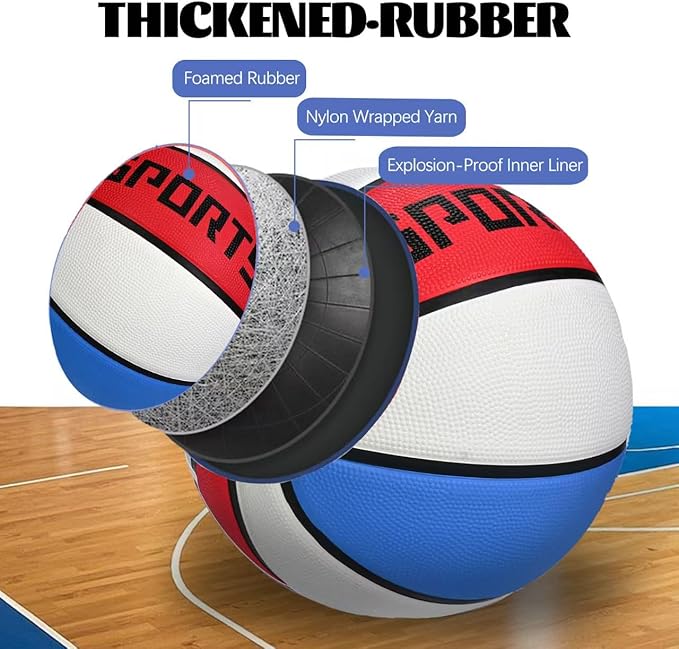 KUYOTQ Kids Youth Adult Size 3/4/5/6/7 (22/25.5/27.5/28.5/29.5") Basketball Premium Rubber or Faux Leather Basketball Indoor Outdoor Basketball for Boys Girls Womens Mens Basketball Gifts (Deflated)
