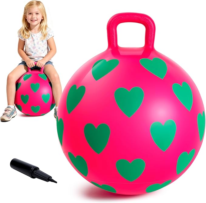 EVERICH TOY Hopper Ball,15In Sit On Bouncy Balls with Handle, Purple Heart Girls Toys for Indoor Outdoor Active Play Toys, Best Balance Hopping Toys for Girls Boys Gifts 3 4 5 6 Yr Old