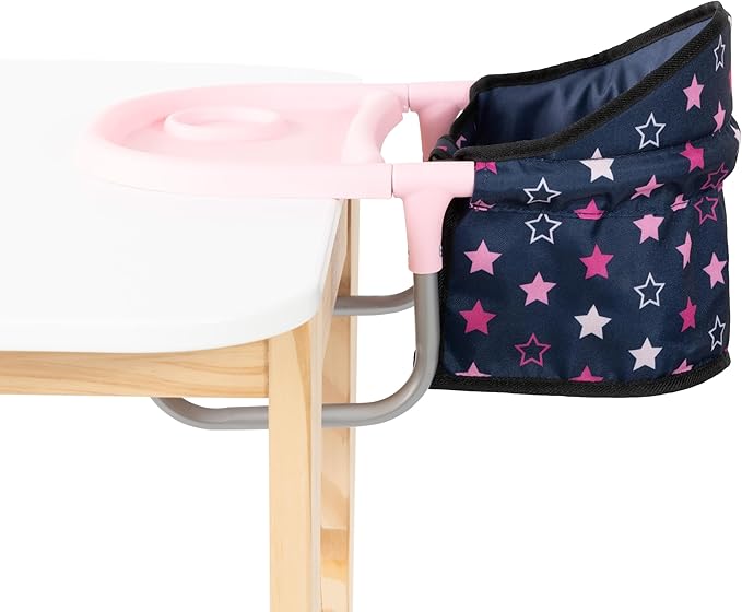Bayer Design Doll Table Seat for 18 in Dolls - Navy, Hot Pink, Stars, Foldable Dining Chair with Tray