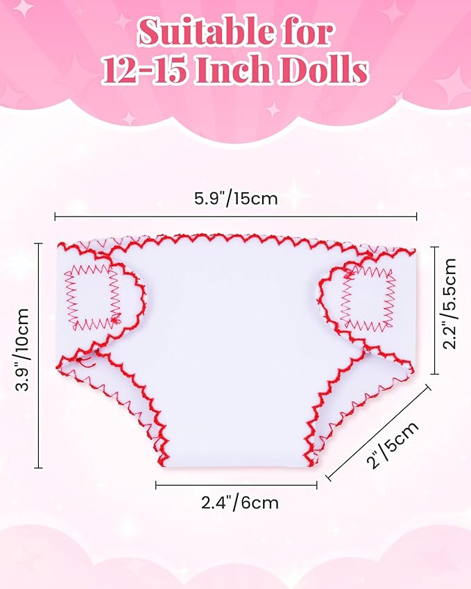 BABESIDE Baby Doll Diapers, 6 Pcs Reusable Doll Diaper Set for 12-15 Inch Dolls, Soft Baby Doll Accessories with Hook-and-Loop Closure, Cute Doll Care Pretend Play Gift for Kids 3+