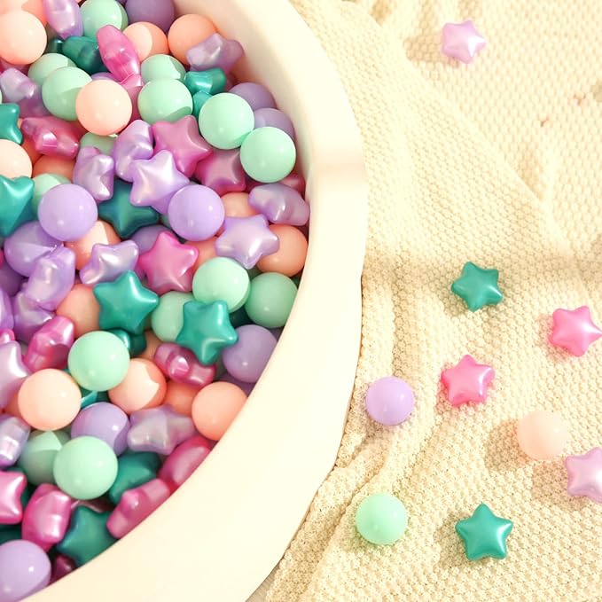 TRENDPLAY Star Ball Pit Balls for Toddlers -50 100 200 Count Star Balls Different Shapes, Non-Toxic Plastic Balls for Safe Play, Boys Girls Festival Party Decoration