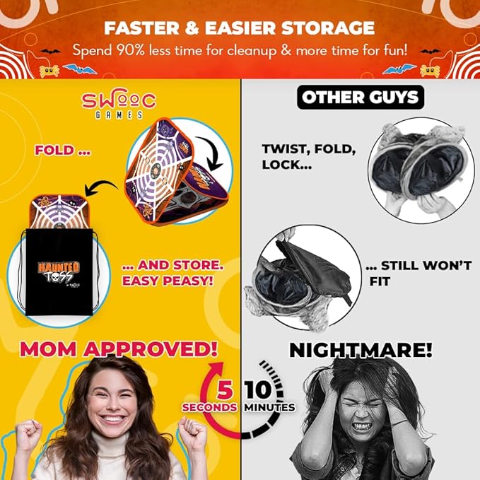Swooc Games® - Haunted Toss™ | Halloween Games for Kids | 2-in-1 Bean Bag Toss Game | 5-Second Setup | Spooky Halloween Party Games for Kids | Fall Bean Bag Toss Cornhole | Carnival Party Activities