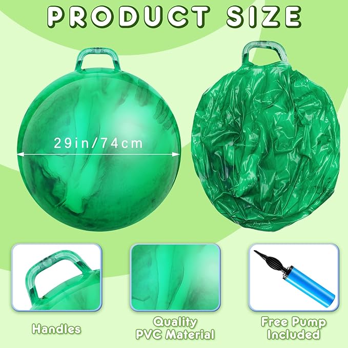 Lewtemi Hopper Ball for Adults, 29 Inch Bouncing Ball Hippity with Handle Rubber Hop, Jumping Hopping Exercise with Air Pump for Outdoors Sports Exercise (Gradient Green)