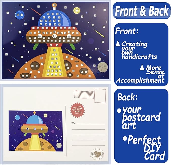LZHZH Mosaic Sticker Art for Kids - 6 Pack Space Adventure DIY Craft Kits with Astronaut, Rocket, Space Station, Alien, Spacecraft, Robot, Easy Peel Stickers for Ages 3-8