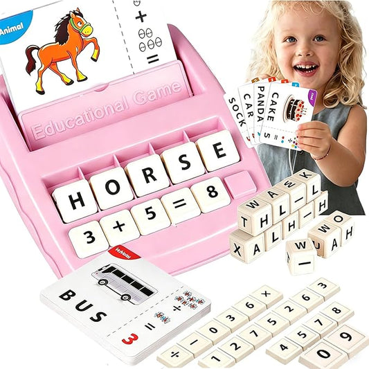 2-in-1 Flash Cards & Education Matching Letter Game for Kids Ages 3-6, Learning Toys ABC Phonics Alphabet Spelling & Reading Early Math Games Gift for Preschool Kindergarten Boys & Girls (Pink)