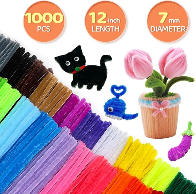 GAGANIU 1000pcs Pipe Cleaners, Pipe Cleaners for Crafts, Craft Supplies Multicolor Chenille Stems for Art&Craft Christmas DIY Projects(Red)