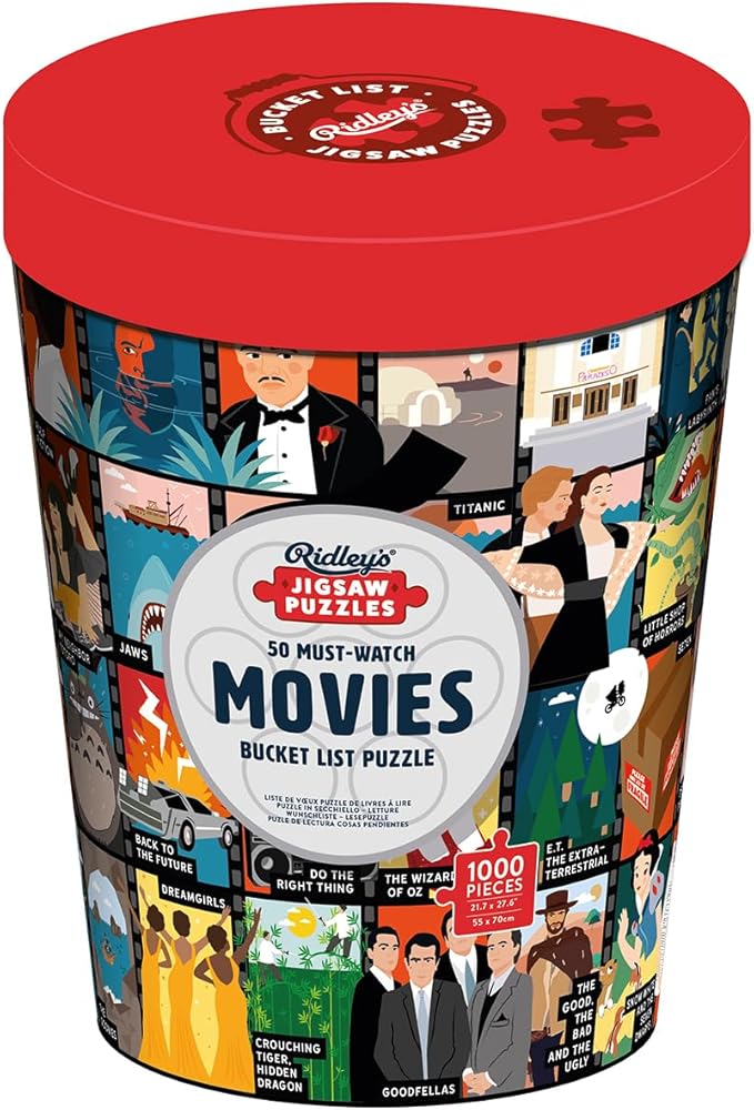 Ridley's: 50 Must-Watch Movies Bucket List 1000-Piece Puzzle - Movie Lovers Gift - Unique Art Style - Movie Room Décor