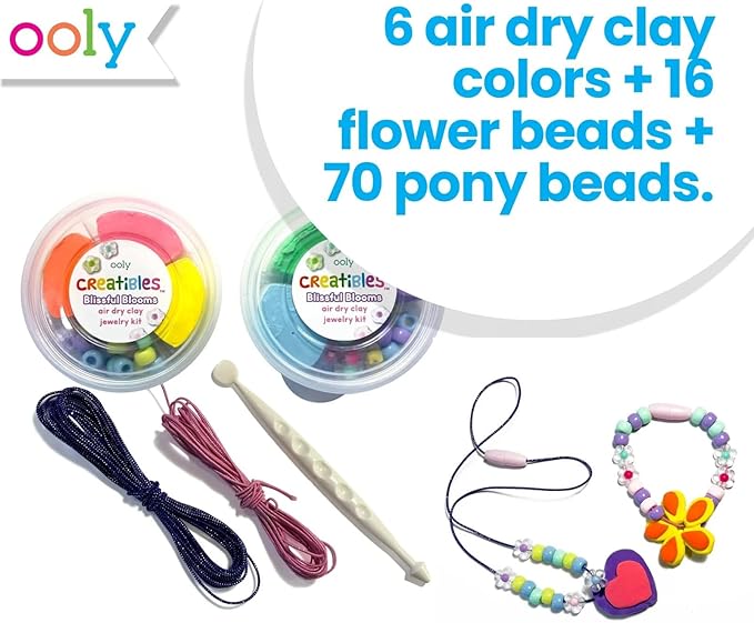 Ooly Creatibles Air Dry Clay Jewelry Kit for Kids, DIY Art Jewelry Making Kit with 6 Clay Colors, Beads, Shaping Tool, and Elastic Yarn, Non-Toxic Gifts for Kids Ages 6 and Up