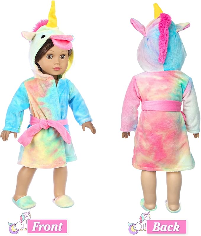XFEYUE American 18 inch Doll Clothes and Sleeping Bag Set - Rainbow Unicorn Doll Costume with Unicorn Style Sleeping Bag, Pillow, Eye Mask Slumber Party Accessories Fits 18 Inch (NO Dolls)