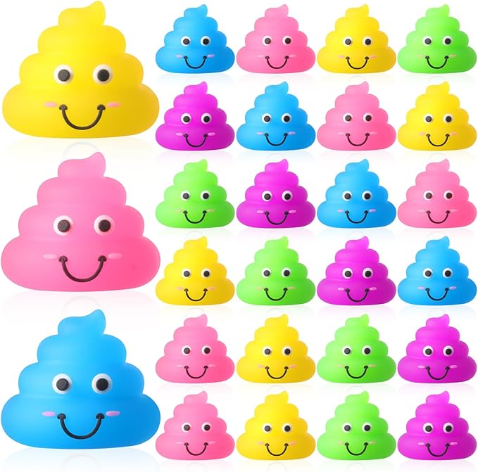 25 Pcs Poop Toys Fake Mini Poop Figurines Mini Glitter Expressions Small Fake Shimmering Rainbow Rubber Toys for Easter Stuffers Easter Gifts April Fools' Pranks Piñata Party Stuffers