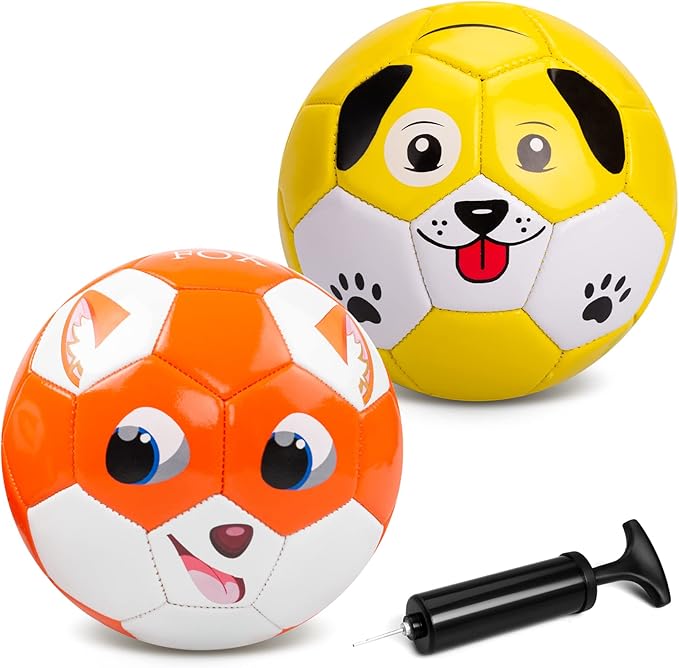 Toddler Soccer Ball Size 2 Size 3 - Small Soft Kids Ball 2 Pack for Ages 1-5 3-8 - Cartoon Sports Toy Boys Girls - Easter Basket Stuffers for Toddlers Kids - Soccer Gift for Indoor Outdoor Games