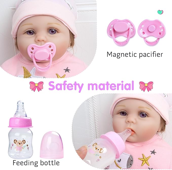 13 Pcs Reborn Baby Dolls Girl Clothes Accessories Pink Unicorn Theme Outfit Set for 17-22 Inch Reborn Dolls Newborn Girl with Unicorn Backpack Diaper