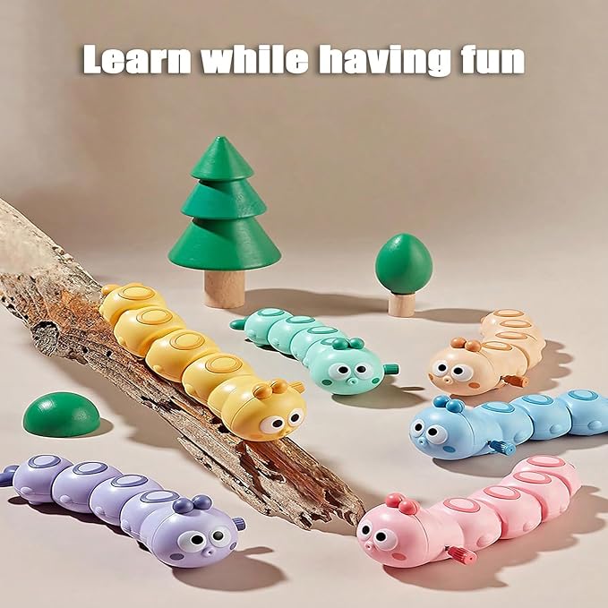 6Pcs Multicolor Wind-Up Caterpillar Toy - Mechanical Crawling Insect, Educational STEM Kids Toys for Toddlers, Safe Non-Toxic Baby Gift for Birthday Party (Multicolor 6Pcs)