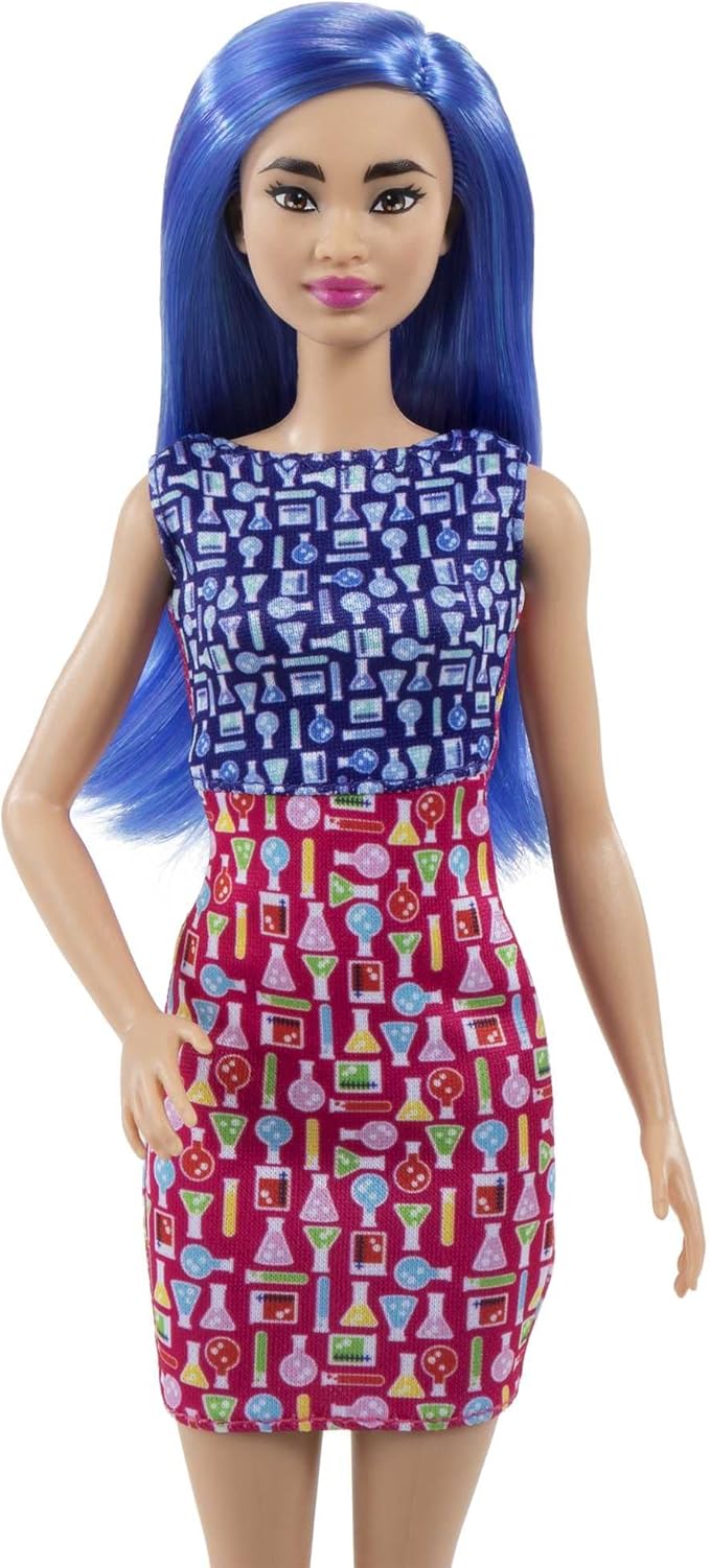 Barbie Careers Fashion Doll & Accessory, Scientist with Blue Hair Wearing Lab Coat & Flats with Microscope