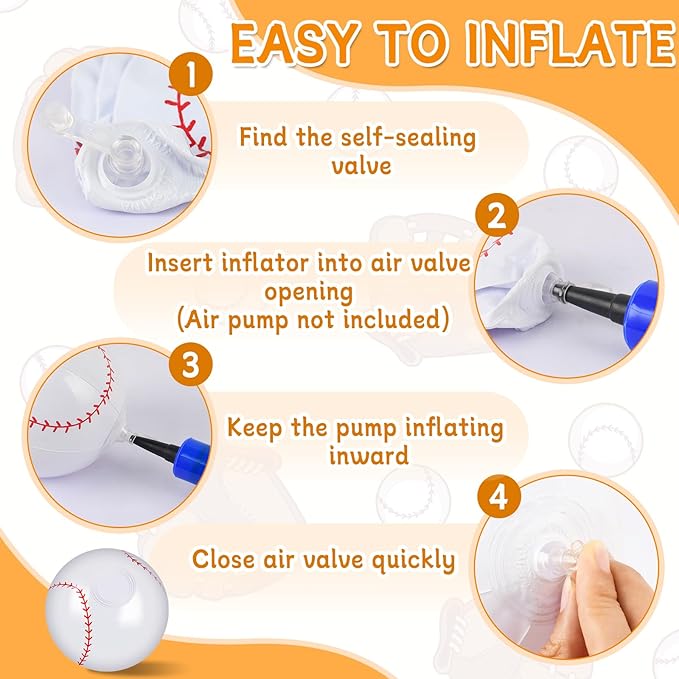 10 Pieces Inflatable Baseball Set, Including 4 Piece 30 Inch Baseball Bat and 6 Piece 5 Inch Beach Baseball, Sports Party Decorations for Kid Adult Pool & Beach Sports Games