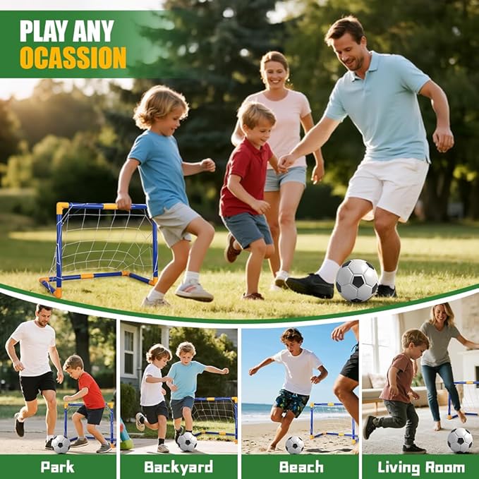 Soccer Goal Set 23" W×18" H×12" D, Portable Soccer Goal Training Equipment, Mini Soccer Net with 3 Soccer Ball for Sports Game, Soccer Set for Kids and Youth