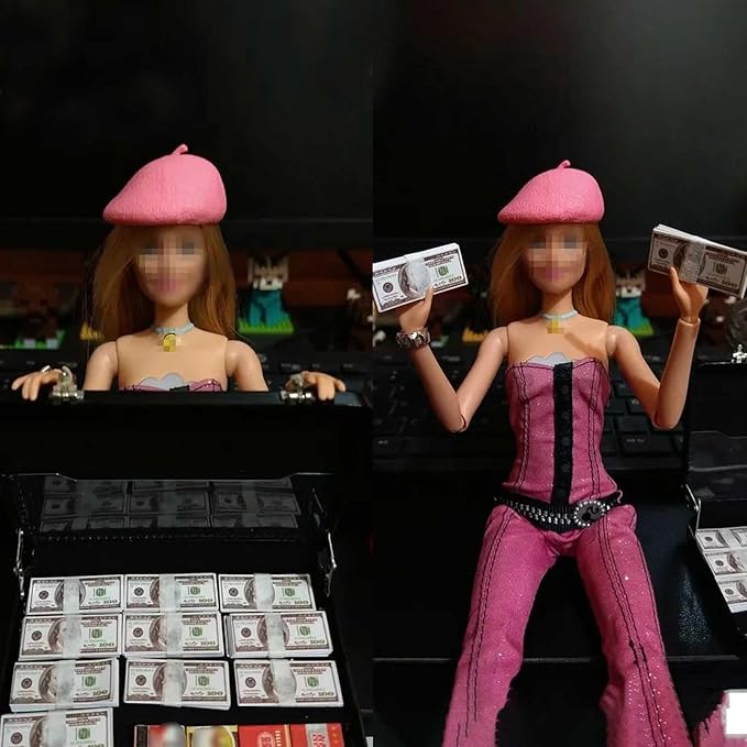 500 Pieces Tiny Money Bills Miniature Money 100 Dollar Bills for 1/6 Scale Miniature Doll Accessories Dollhouse Scene Decor Model,Tiny Collectibles, Mini Props Accessories for Action Figures (Set A)