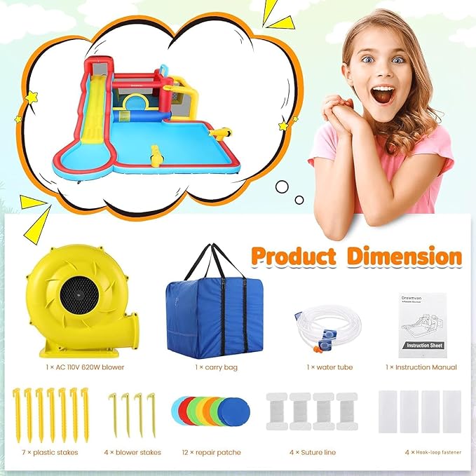 AKEYDIY Water Slide Bounce House,13×12.5ft Waterfall Waves Mega Water Slides Park |Inflatable Water Slide for Big Kids 8-12 &3-10,Large Pool,Blow Up Water Slide for Kids Backyard Outdoor