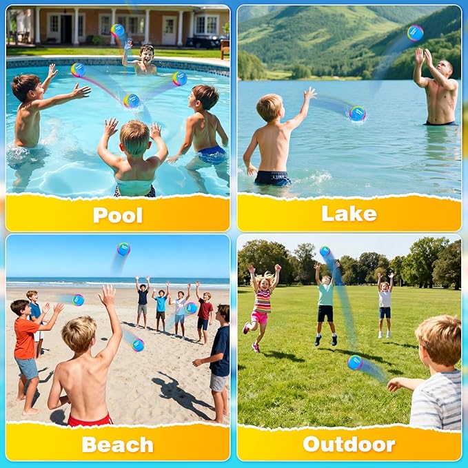 Bambilo Water Skipping Ball | 2-Pack Bounce Balls | Water Bouncing Beach Balls & Grip Ball | Pool Toys for Kids Age 5-8-12 | Great Summer Water Toy for Beach Swimming Pool River Lake