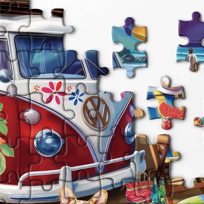 Summer Beach Ocean Puzzle for Adults 1000 Pieces, Funny Dog Seaside Camping Jigsaw Puzzle, Hawaii Nature Scenery Puzzle for Home Decor