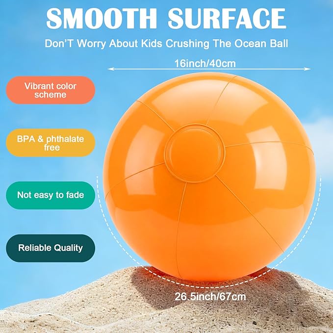 Realspring 24 Pcs Inflatable Beach Balls for Kids Bulk Pastel Solid Color Jumbo Beach Ball Swim Pool Floating Toys Baby Shower Birthday Summer Party Decor(Colorful,26.5 Inch)