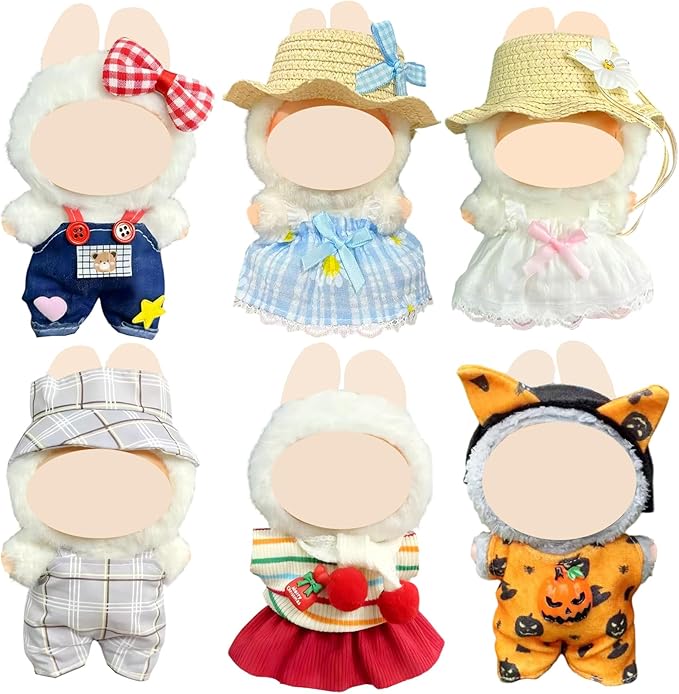 Ezcora 6 Sets Doll Clothes for 17cm Dolls, Fashion Outfit Collection with Hats & Accessories for 6.7 Inch Mini Doll, (No Dolls) (Casual Pastoral Style)