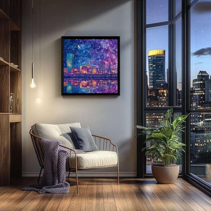 Bgraamiens 1000 Piece Jigsaw Puzzles for Adults – Boston Skyline at Night – Vibrant City Lights with Reflections – Challenging Urban Gift for Puzzle Lovers