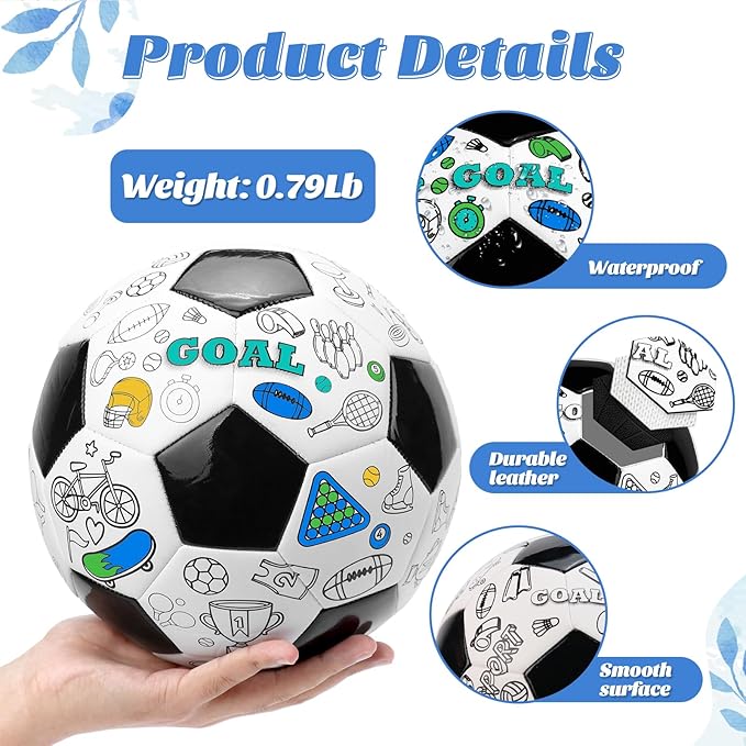 Size 5 Color Your Own Soccer Ball Black DIY Custom Craft Kit with Pump 12 Markers Personalized Youth Toddler Training Paint Your Own Toy Creative Gift for Kids (Black Soccer Ball, 5)