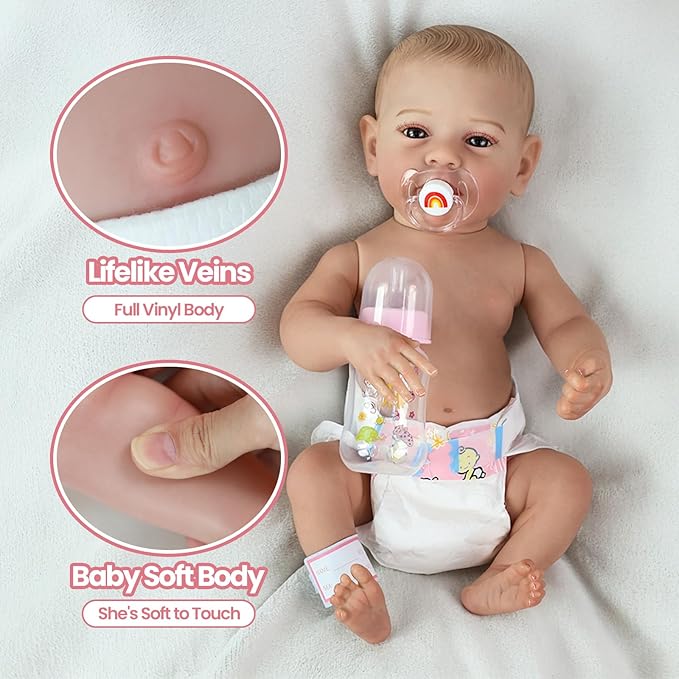 SCOM Realistic Reborn Baby Dolls - 18 Inch Real Life Baby Girl, Lifelike Baby with Anatomically Correct, Newborn Weighted Doll with Full Body Vinyl Kids Age 3+ Gift