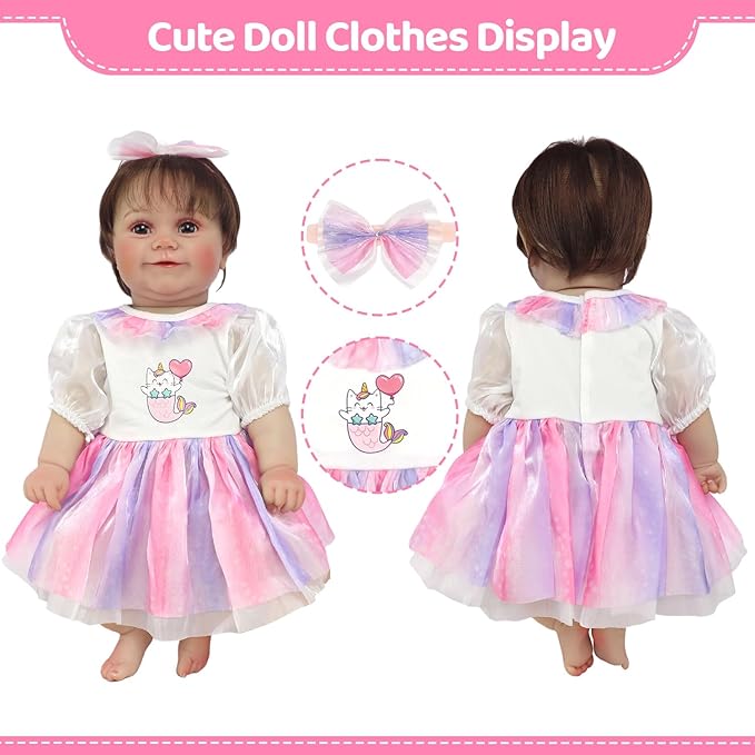 Ecore Fun 3 Set Reborn Doll Clothes, 6 Pcs Baby Doll Clothes for 20-22 Inch, Dolls Clothes and Accessories Dress Outfits Include Coat, Skirts, Headbands