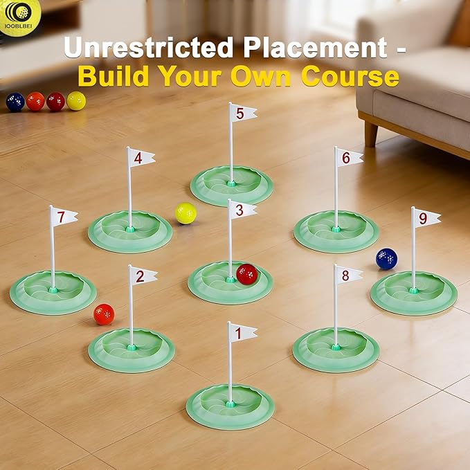 Mini Golf Game Putting Chipping Game Set - Build Your Own Course at Home Indoor Outdoor, Includes 9 Holes, 4 Balls, Dry-Erase Scoreboard with Pens, Family Party Golfs Gifts for Golfer