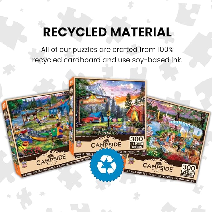 MasterPieces - 300 Piece Jigsaw Puzzle, Large EZ Grip Shapes, Oceanside Camping, Fun for Adults, Seniors, Family, Kids, Non-Glare Finish, 18"x24"