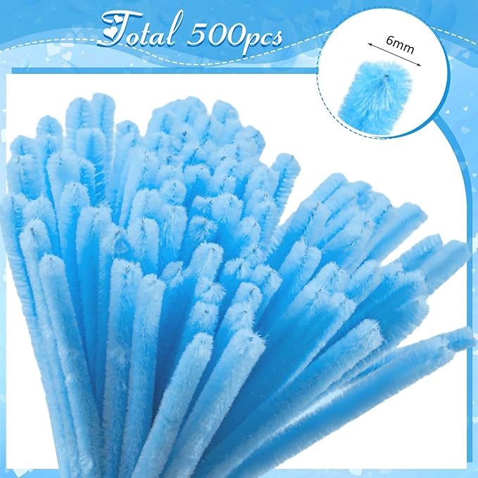 Peryiter 500 Pieces Pipe Cleaners Chenille Stems for Flowers Craft Supplies Bulk Fluffy Fuzzy Sticks for DIY Art Projects Creative Gift Wrapping Party Decorations(Blue Flower Color,12 Inch)