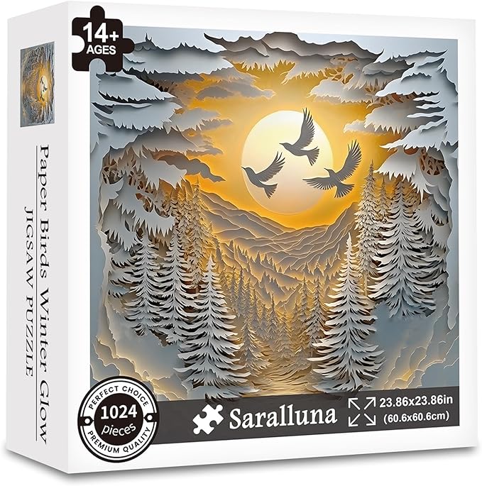 Puzzle for Adults 1024 Pieces, 3D Paper-Cut Winter Forest Sunset Jigsaw Puzzle, Challening Impossible Difficult Hard Fun 1000 Pieces Jigsaw Puzzles for Adults