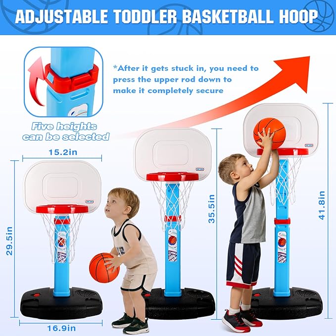 Toddler Basketball Hoop Indoor Outdoor for Kids 1-3, Height Adjustable Kids Basketball Hoop with 3 Balls, Portable Mini Basketball Goal Yard Pool Sport Toys for Baby Boys Girls Age 3 4 5