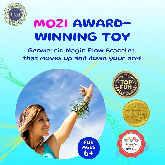 Mozi Geometric Magic Flow Bracelet - Easy to Use - 3D Spiral Toy, Spinning Bracelet for Children and Adults (Black and Gold)