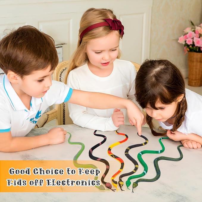 12 Pcs Colorful Realistic Snakes Rubber Mini Plastic Snakes Prank Snake for Party, Tricking People, Garden Props Decorations, 11in